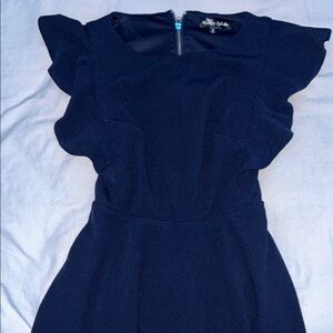 Elegant Navy Blue Ruffle Sleeve Dress